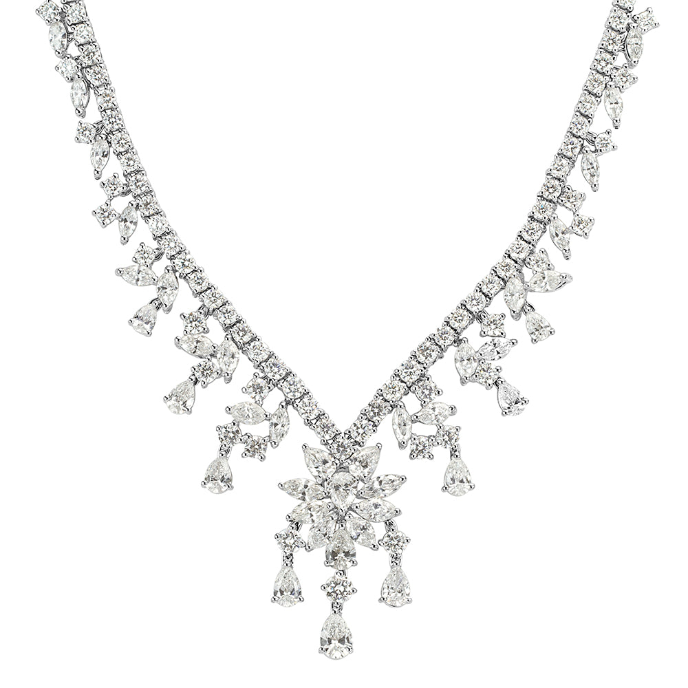 16.02ct Fancy Cluster Diamond Necklace in 18k White Gold in 17'