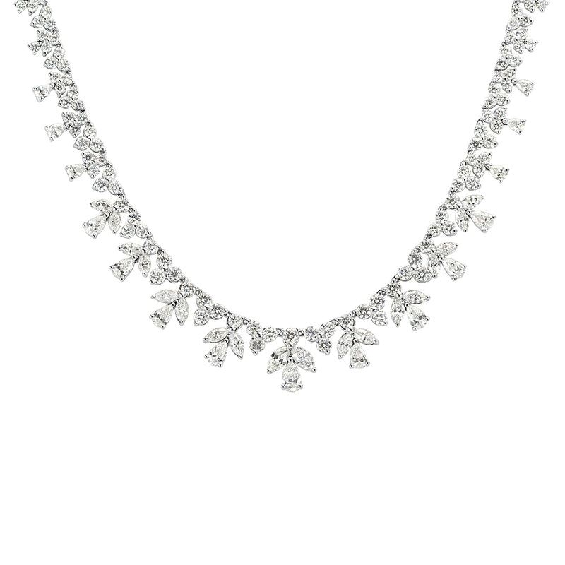 14.15ct Fancy Cluster Diamond Necklace in 18k White Gold in 16'