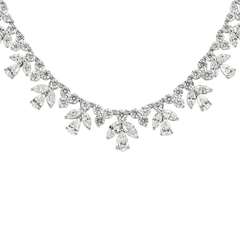14.15ct Fancy Cluster Diamond Necklace in 18k White Gold in 16'