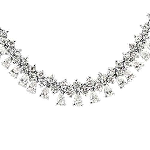 13.72ct Fancy Cluster Diamond Necklace in 18k White Gold in 15.5'