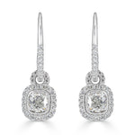 1.70ct Cushion Cut Diamond Dangle Earrings in Platinum