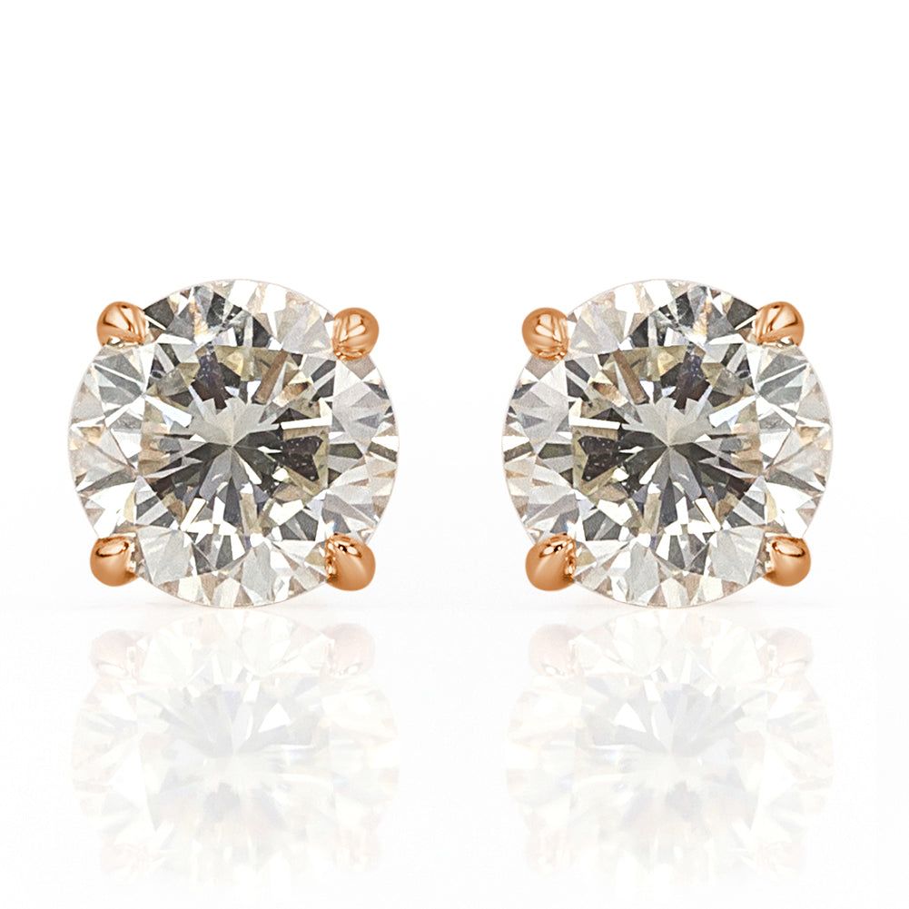 2.13ct Round Brilliant Cut Diamond Stud Earrings in 18k Rose Gold