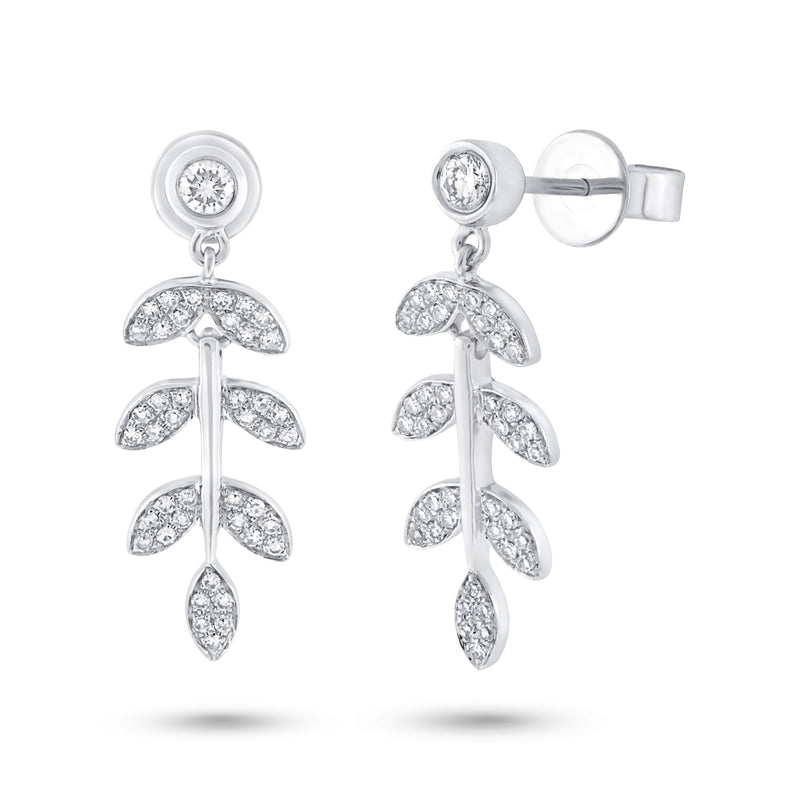 0.32ct Diamond Leaf Earrings in 14k White Gold