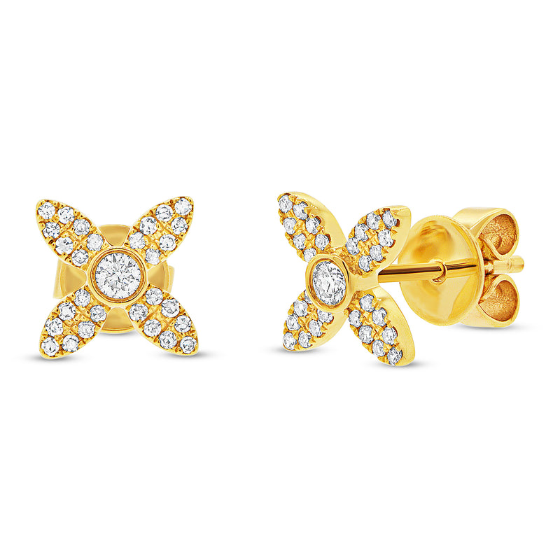 0.20ct Diamond Flower Stud Earrings in 14k Yellow Gold