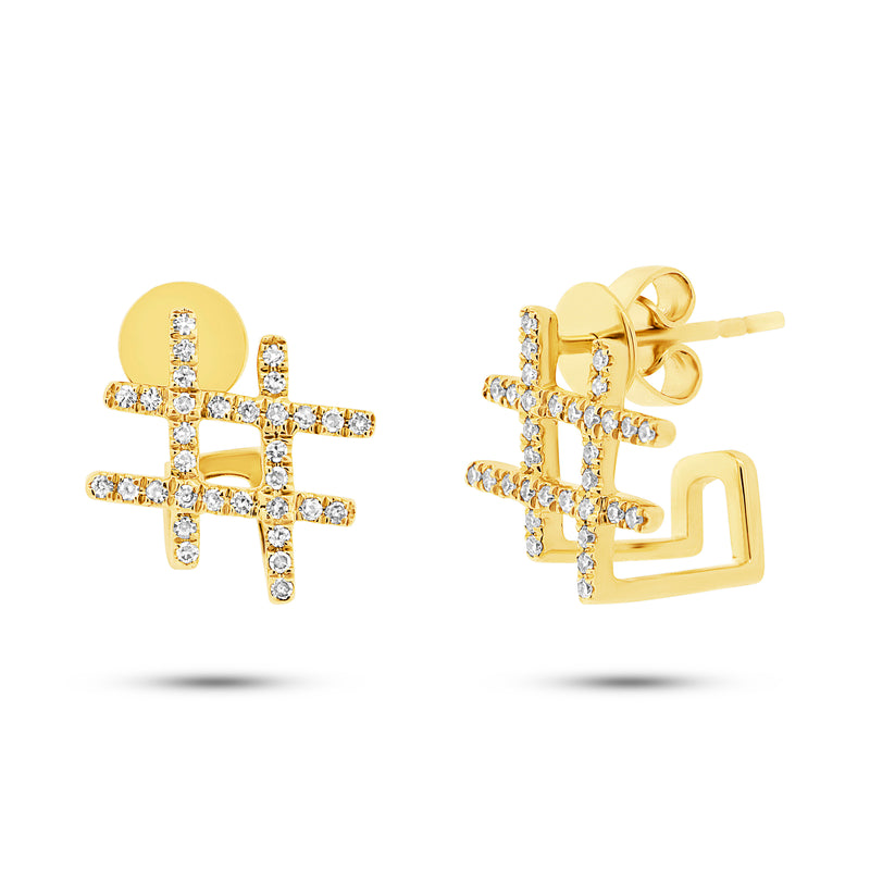 0.17ct Diamond Hashtag Earrings in 14k Yellow Gold