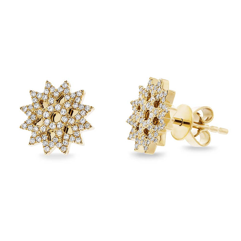 0.26ct Diamond Snowflake Stud Earrings in 14k Yellow Gold