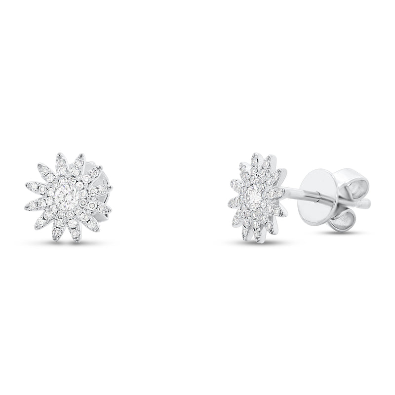 0.24ct Flower Diamond Stud Earrings in 14k White Gold