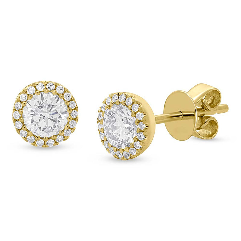 0.90ct Diamond Round Brilliant Cut with Halo Stud Earrings in 14k Yellow Gold