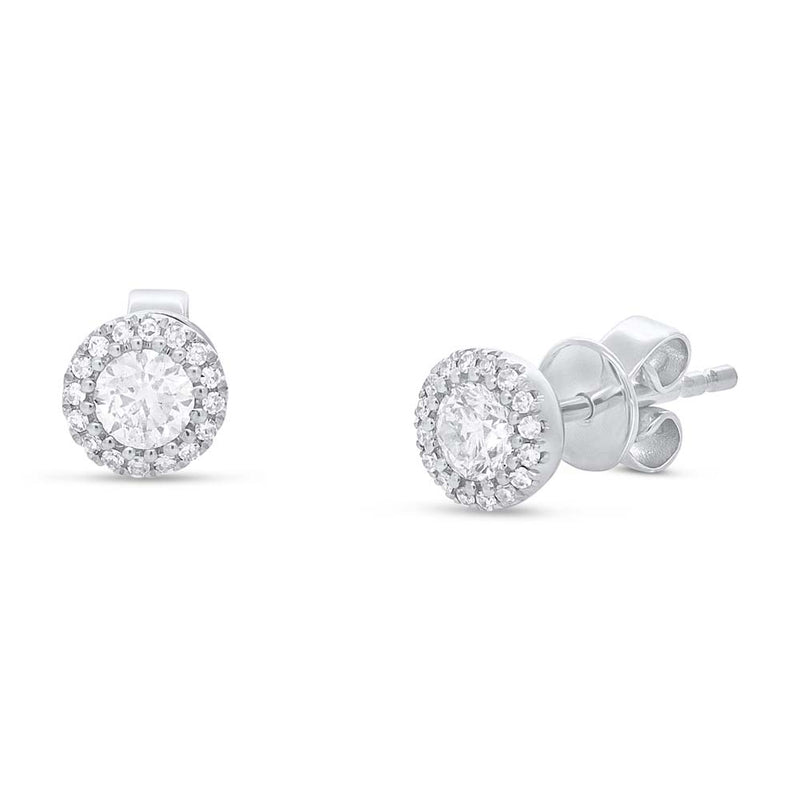 0.48ct Diamond Round Brilliant Cut with Halo Stud Earrings in 14k White Gold