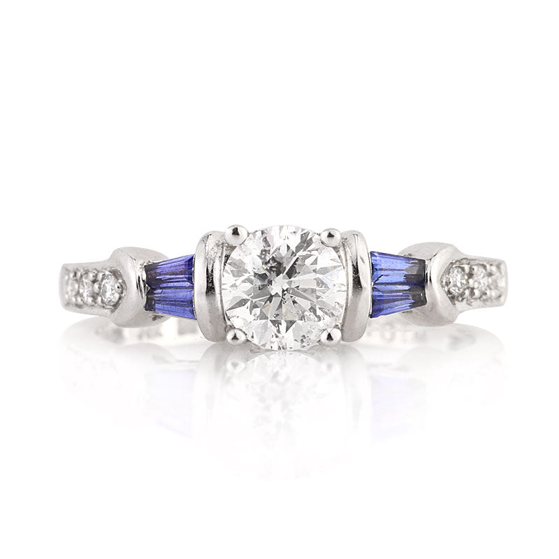 1.23ct Round Brilliant Cut Diamond and Sapphire Engagement Ring