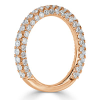 1.45ct Round Brilliant Cut 3-Row Diamond Wedding Band in 18k Rose Gold