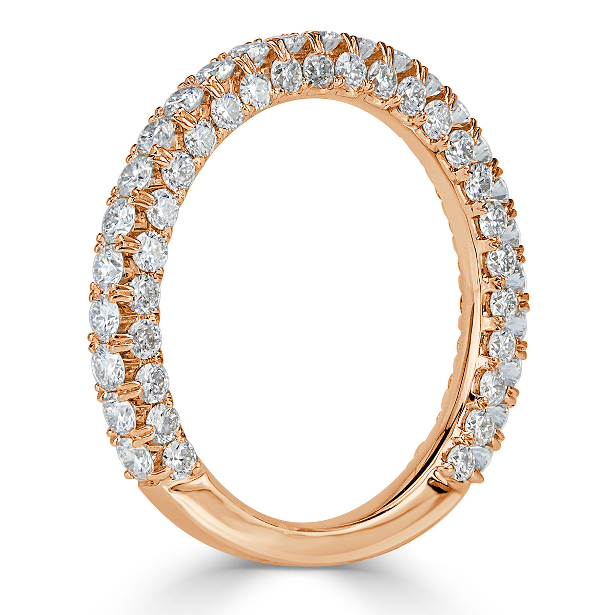 1.45ct Round Brilliant Cut 3-Row Diamond Wedding Band in 18k Rose Gold
