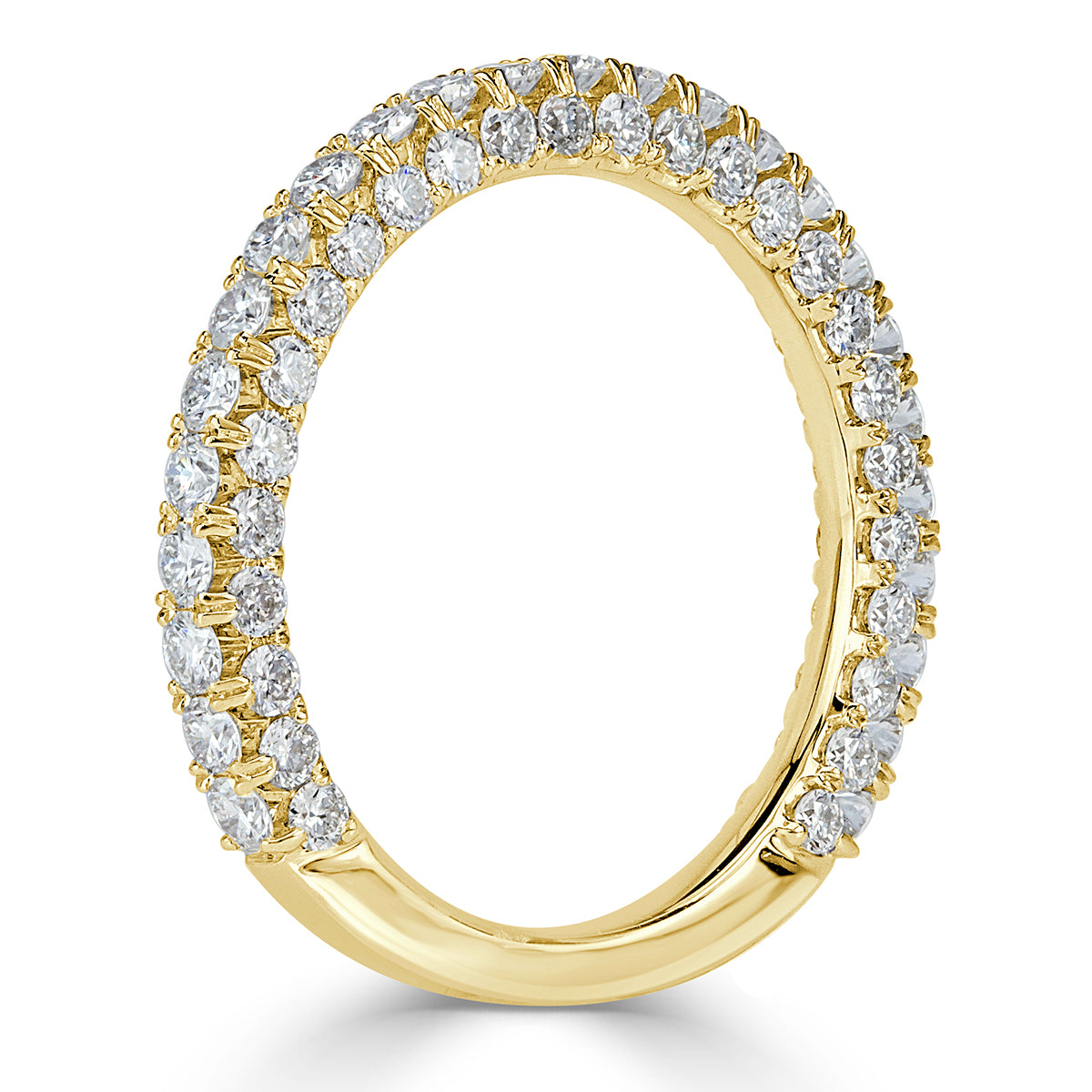 1.45ct Round Brilliant Cut 3-Row Diamond Wedding Band in 18k Yellow Gold