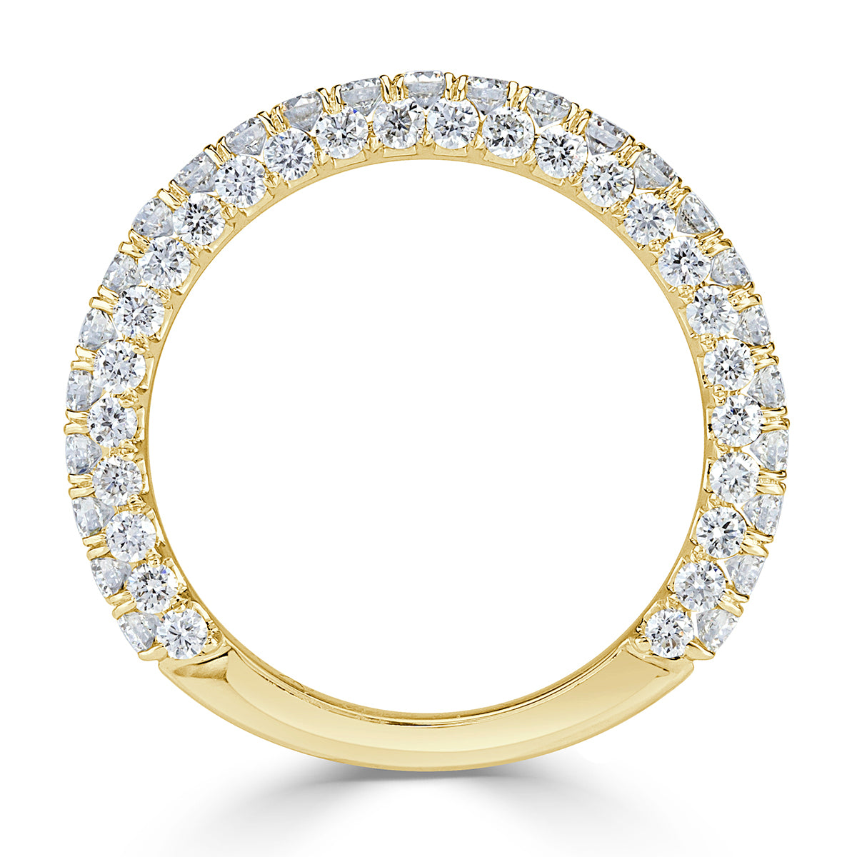1.45ct Round Brilliant Cut 3-Row Diamond Wedding Band in 18k Yellow Gold