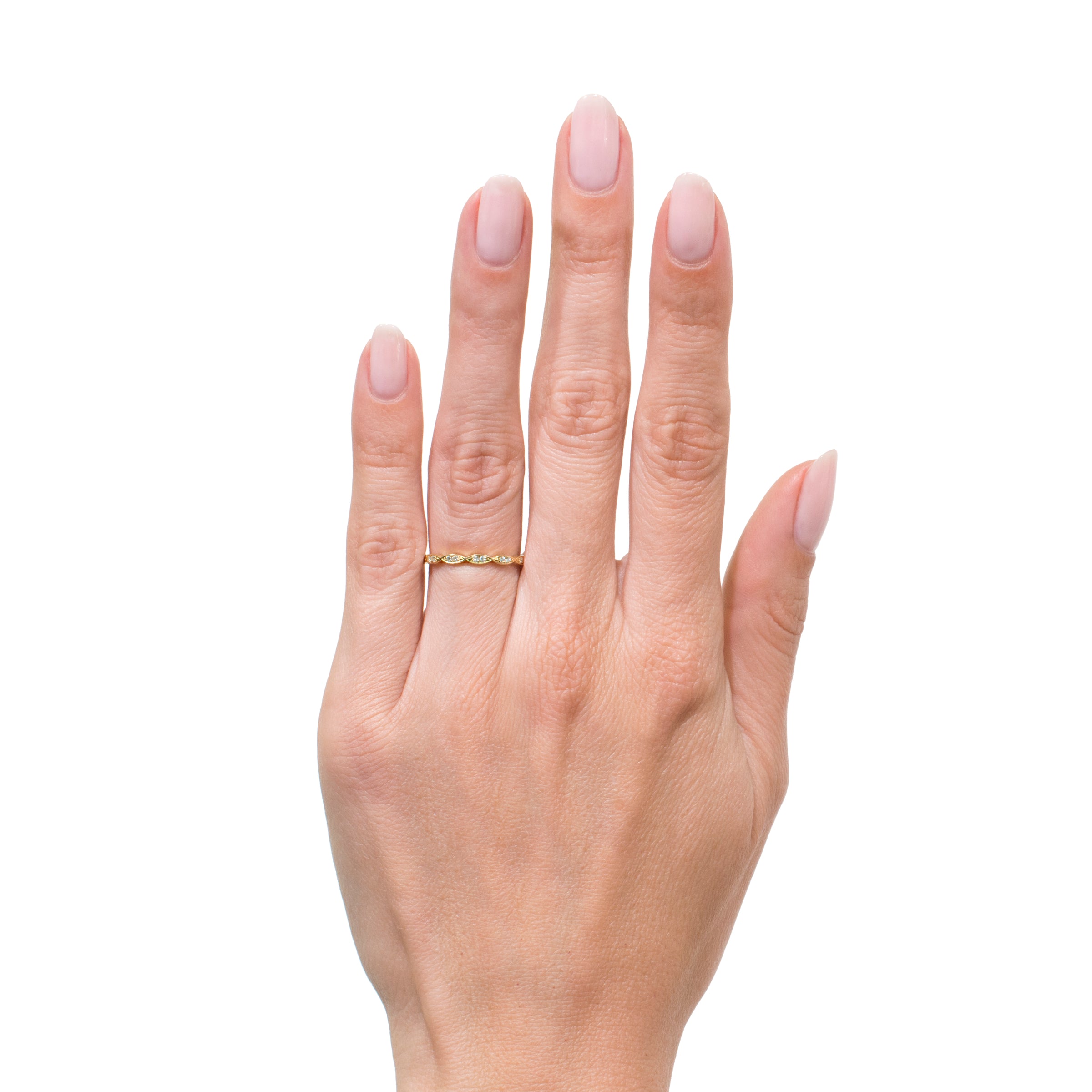 0.16ct Round Brilliant Cut Diamond Marquise Bezel Eternity Band in 18k Yellow Gold