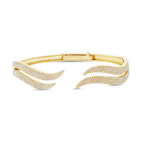 1.59ct Round Brilliant Cut Diamond Double Wave Bangle in 14k Yellow Gold