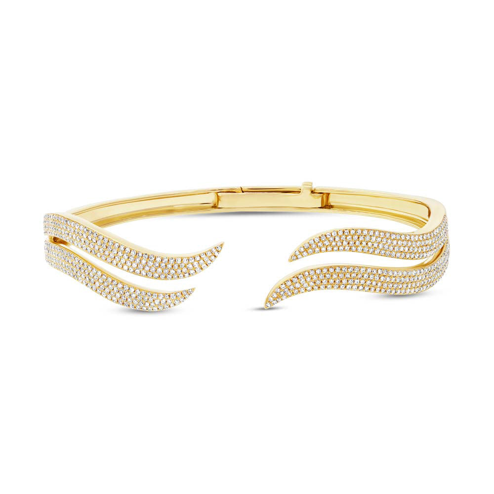 1.59ct Round Brilliant Cut Diamond Double Wave Bangle in 14k Yellow Gold