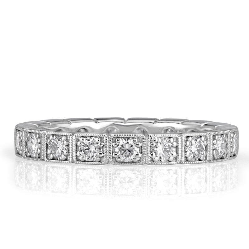 0.80ct Round Brilliant Cut Milgrain Bezel Set Diamond Eternity Band in 18k White Gold