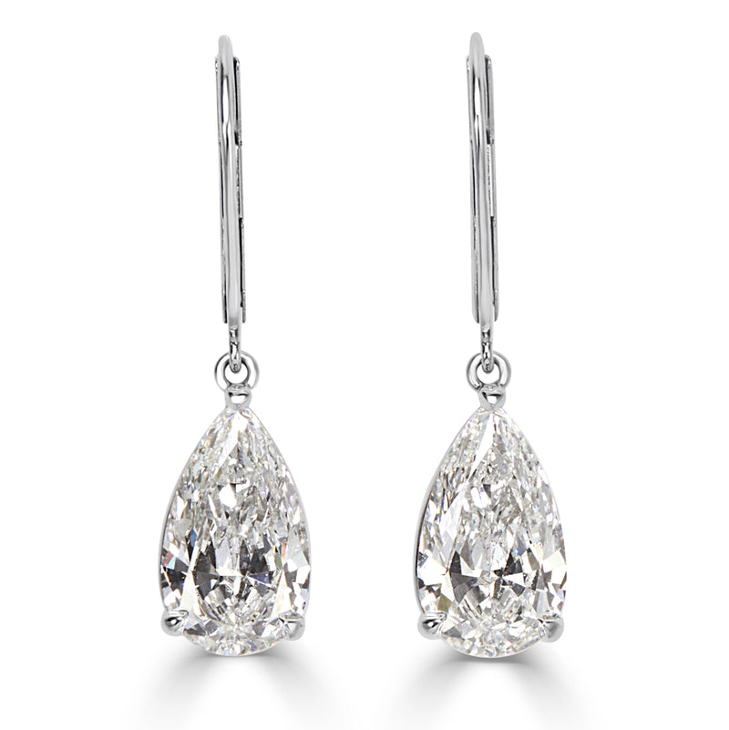 4.13ct Pear Shaped Diamond Dangle Earrings