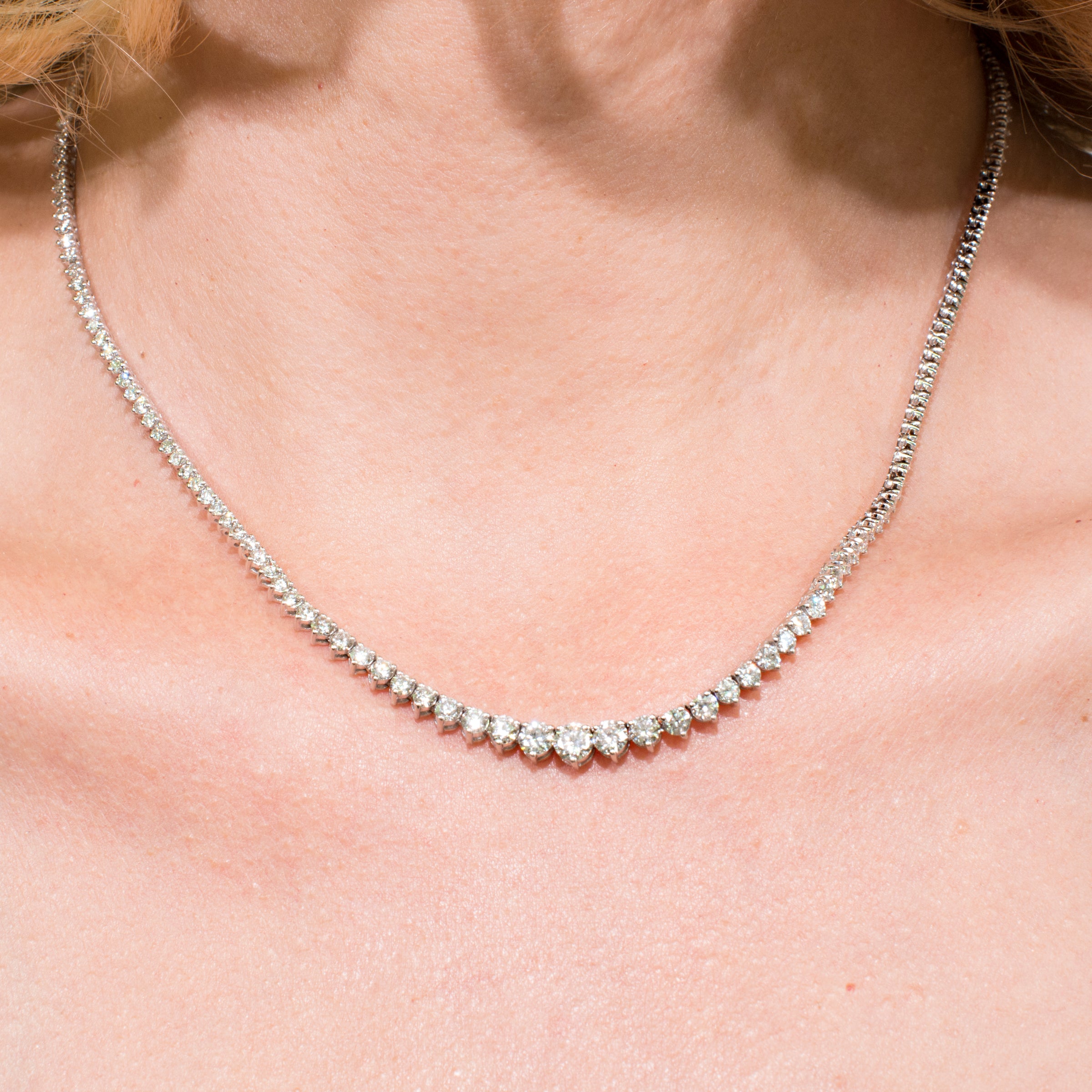 7.00ct Round Brilliant Cut Diamond Tennis Necklace in 18k White Gold