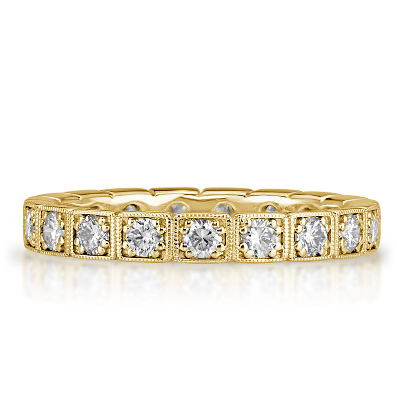 0.80ct Round Brilliant Cut Milgrain Bezel Set Diamond Eternity Band in 18k Yellow Gold