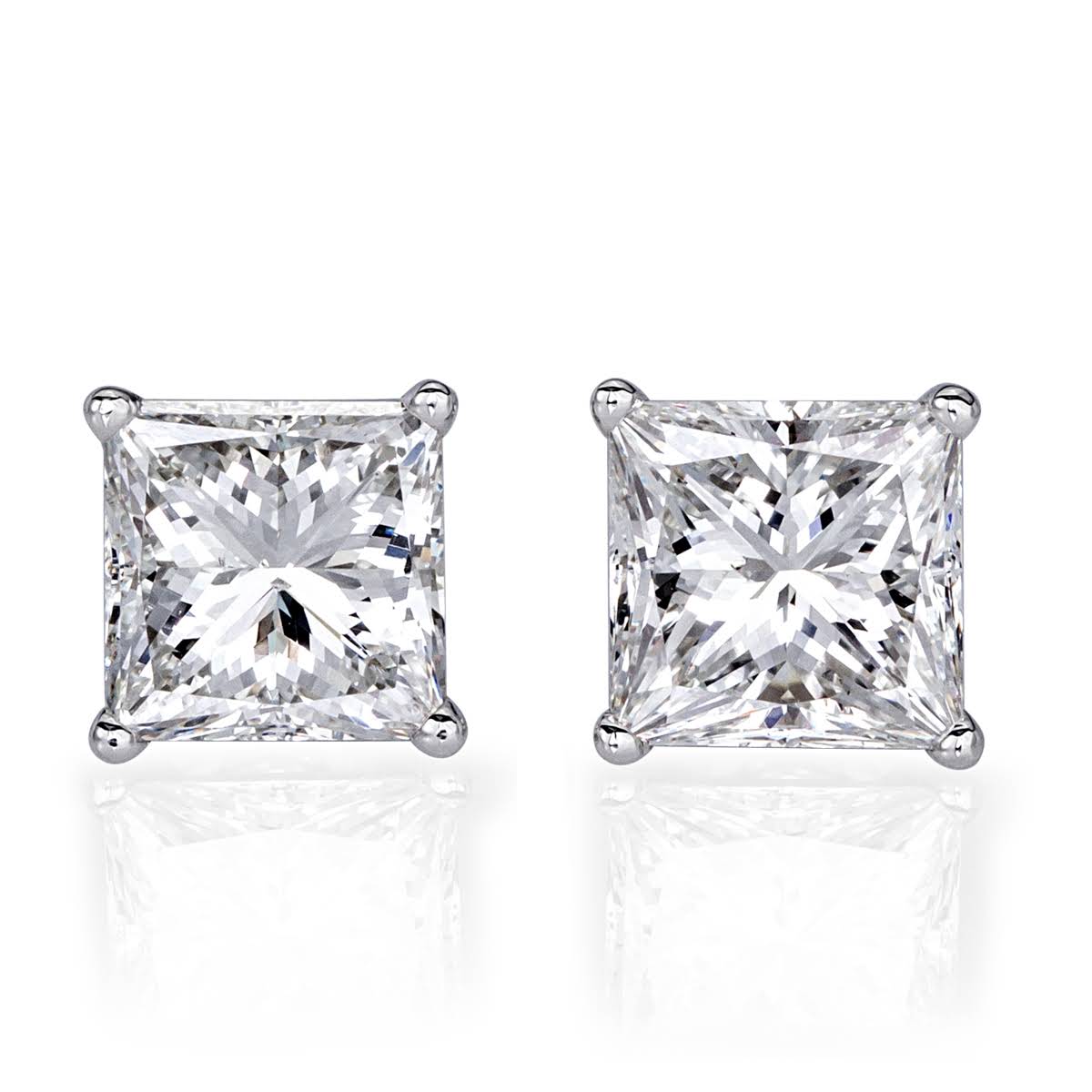 4.04ct Princess Cut Diamond Stud Earrings