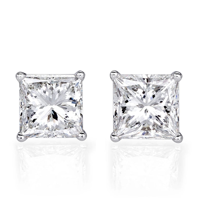 4.04ct Princess Cut Diamond Stud Earrings