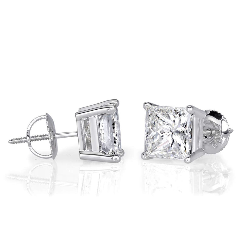 4.04ct Princess Cut Diamond Stud Earrings
