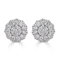 2.08ct Round Brilliant Cut Diamond Floral Halo Stud Earrings