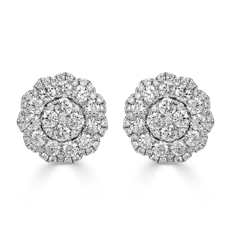 2.08ct Round Brilliant Cut Diamond Floral Halo Stud Earrings