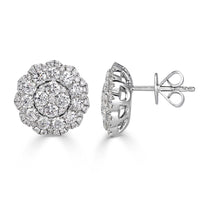 2.08ct Round Brilliant Cut Diamond Floral Halo Stud Earrings
