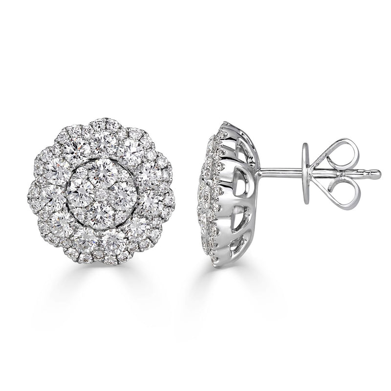 2.08ct Round Brilliant Cut Diamond Floral Halo Stud Earrings