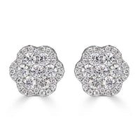 1.44ct Round Brilliant Cut Diamond Floral Stud Earrings