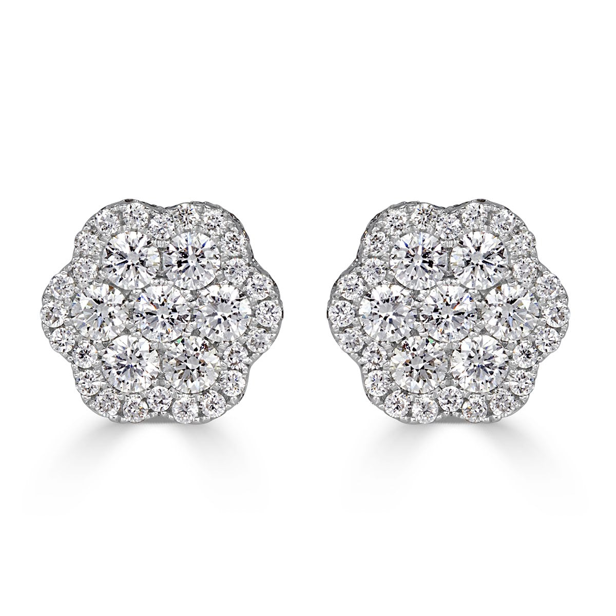 1.44ct Round Brilliant Cut Diamond Floral Stud Earrings