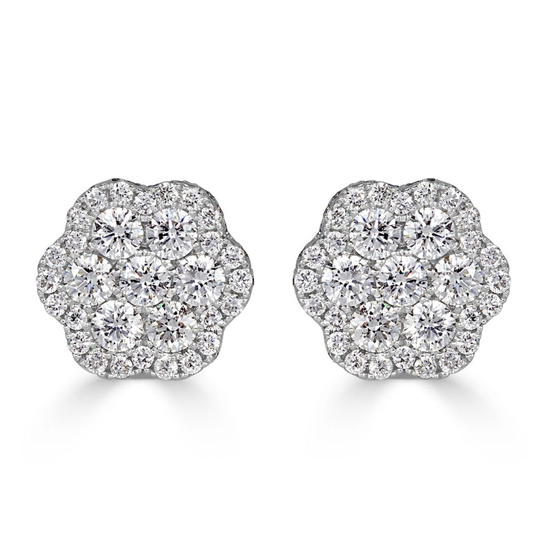 1.44ct Round Brilliant Cut Diamond Floral Stud Earrings
