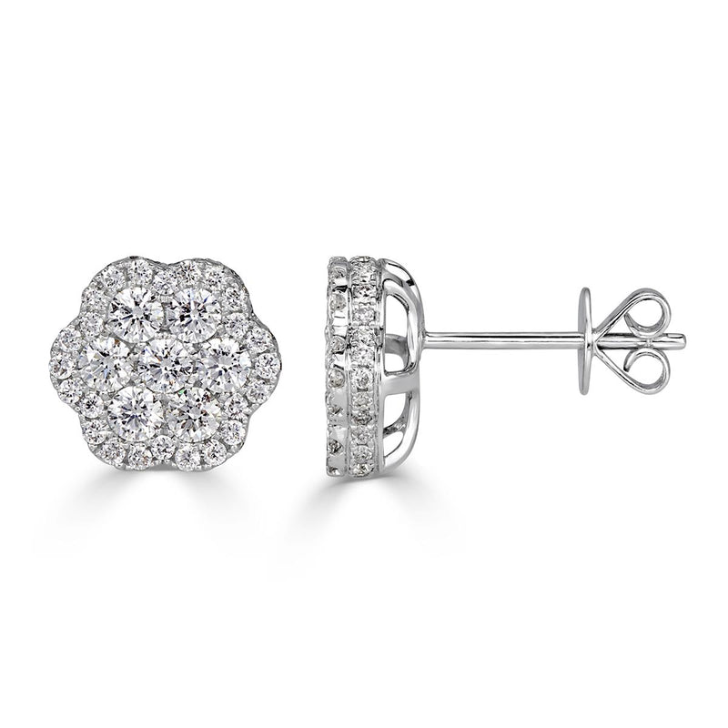 1.44ct Round Brilliant Cut Diamond Floral Stud Earrings