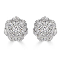 1.50ct Round Brilliant Cut Diamond Floral Halo Stud Earrings