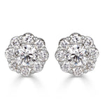 1.17ct Round Brilliant Cut Diamond Floral Halo Stud Earrings