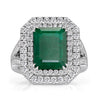 5.67ct Emerald and Diamond Double Halo Ring