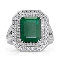 5.67ct Emerald and Diamond Double Halo Ring