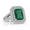 5.67ct Emerald and Diamond Double Halo Ring