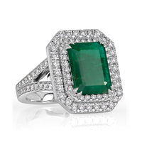 5.67ct Emerald and Diamond Double Halo Ring