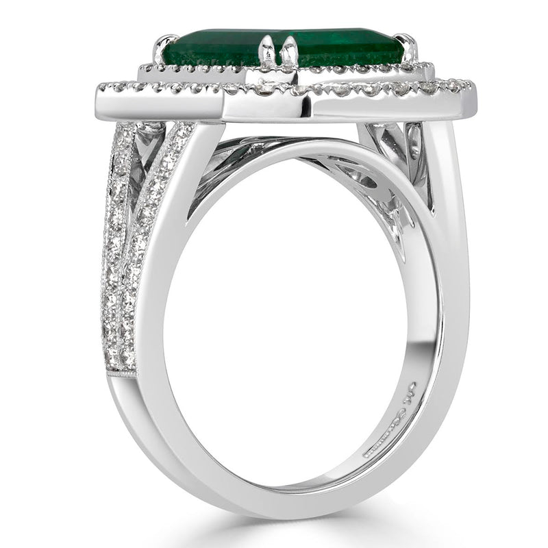 5.67ct Emerald and Diamond Double Halo Ring