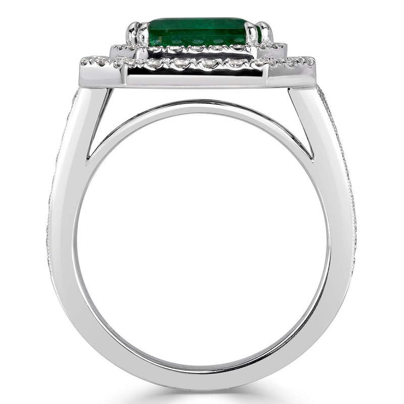 5.67ct Emerald and Diamond Double Halo Ring