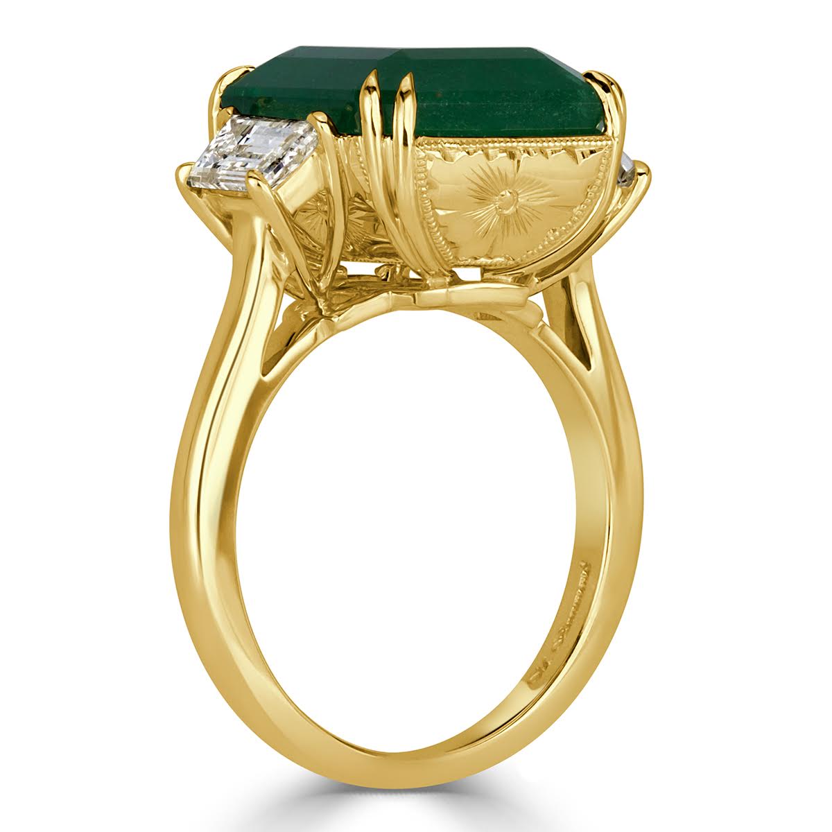 8.79ct Emerald and Diamond Three-Stone Ring