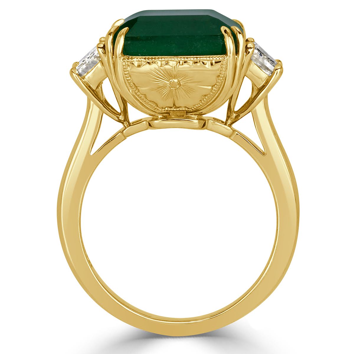 8.79ct Emerald and Diamond Three-Stone Ring