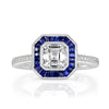 1.62ct Asscher Cut Diamond and Sapphire Engagement Ring