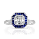 1.62ct Asscher Cut Diamond and Sapphire Engagement Ring