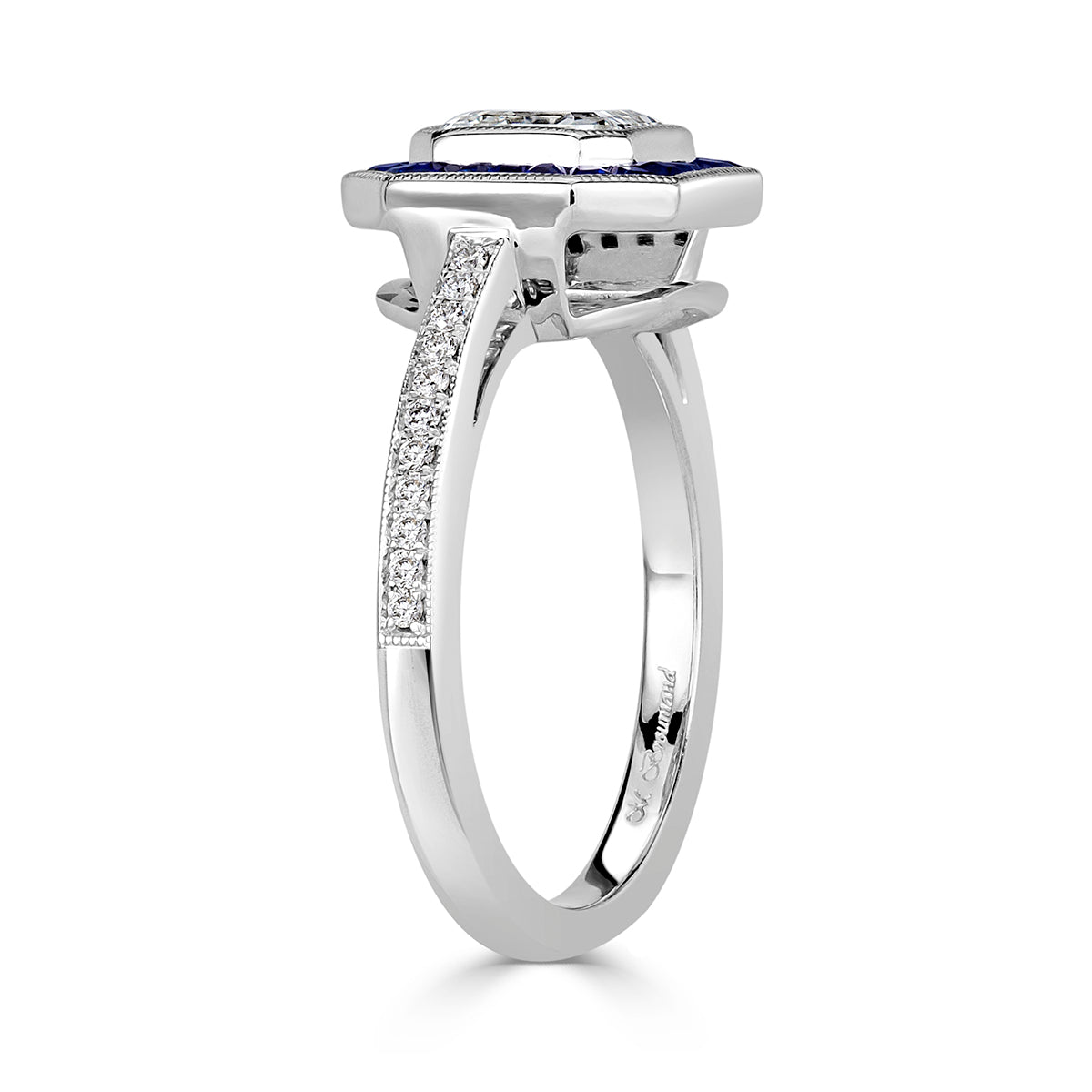 1.62ct Asscher Cut Diamond and Sapphire Engagement Ring