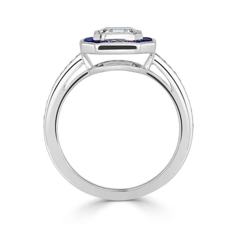 1.62ct Asscher Cut Diamond and Sapphire Engagement Ring